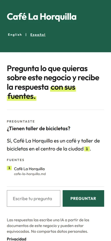 La página pública de Cited en un celular, respondiendo con su cita abierta.